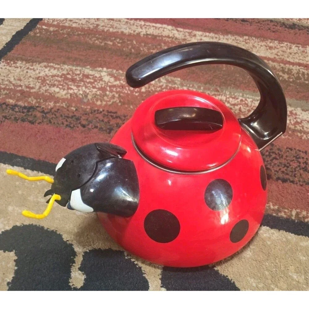 Enamel Whistling Tea Kettle-Lady Bug